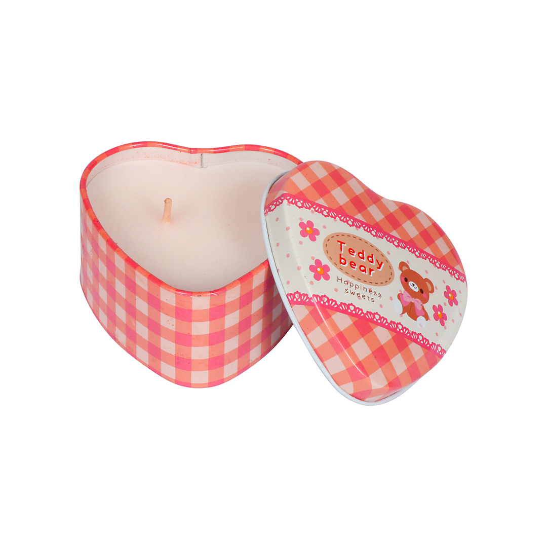 Box Printed Scented Heart Tin Candle, 120 gm soy wax, Burning Time 16 hrs - Image 3
