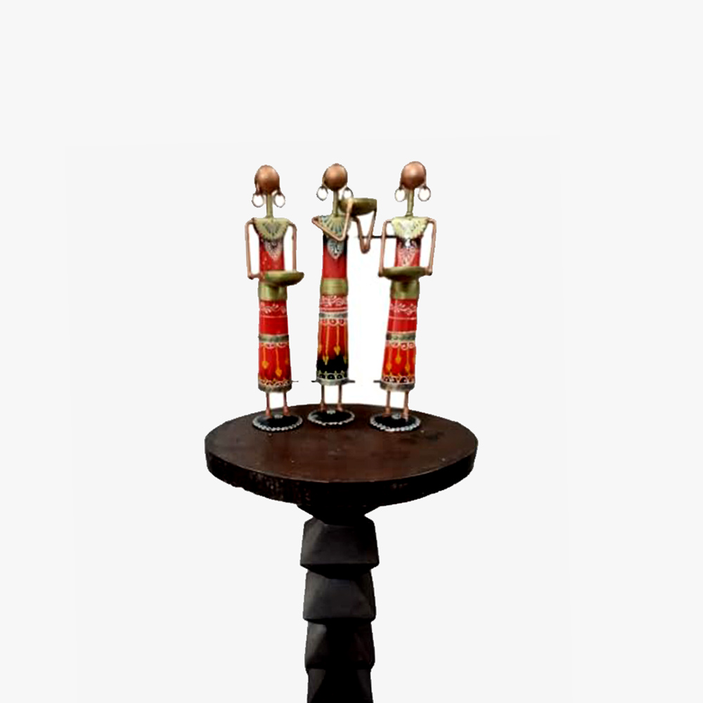 3 Doll Set Red Handicraft Metal Tea Light Candle Holder - Image 2